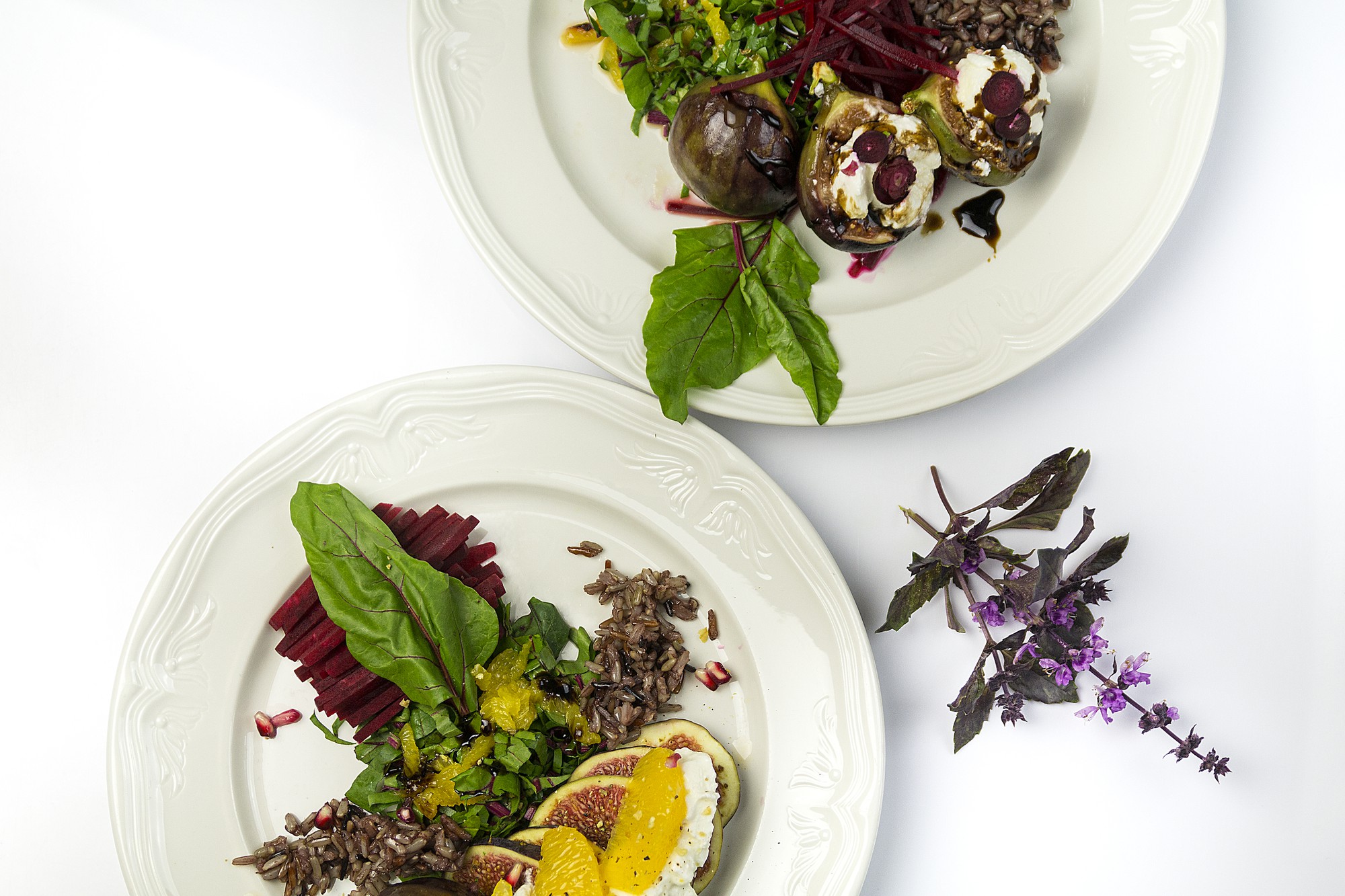 Plated seasonal entree with herbs